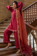Dhanak | Signature Pret | MAROON 2PCS EMBROIDERED KURTA WITH TROUSER - House Of Hania