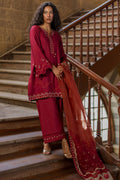 Dhanak | Signature Pret | MAROON 2PCS EMBROIDERED KURTA WITH TROUSER - House Of Hania