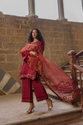 Dhanak | Signature Pret | MAROON 2PCS EMBROIDERED KURTA WITH TROUSER - House Of Hania
