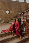 Dhanak | Signature Pret | MAROON 2PCS EMBROIDERED KURTA WITH TROUSER - House Of Hania