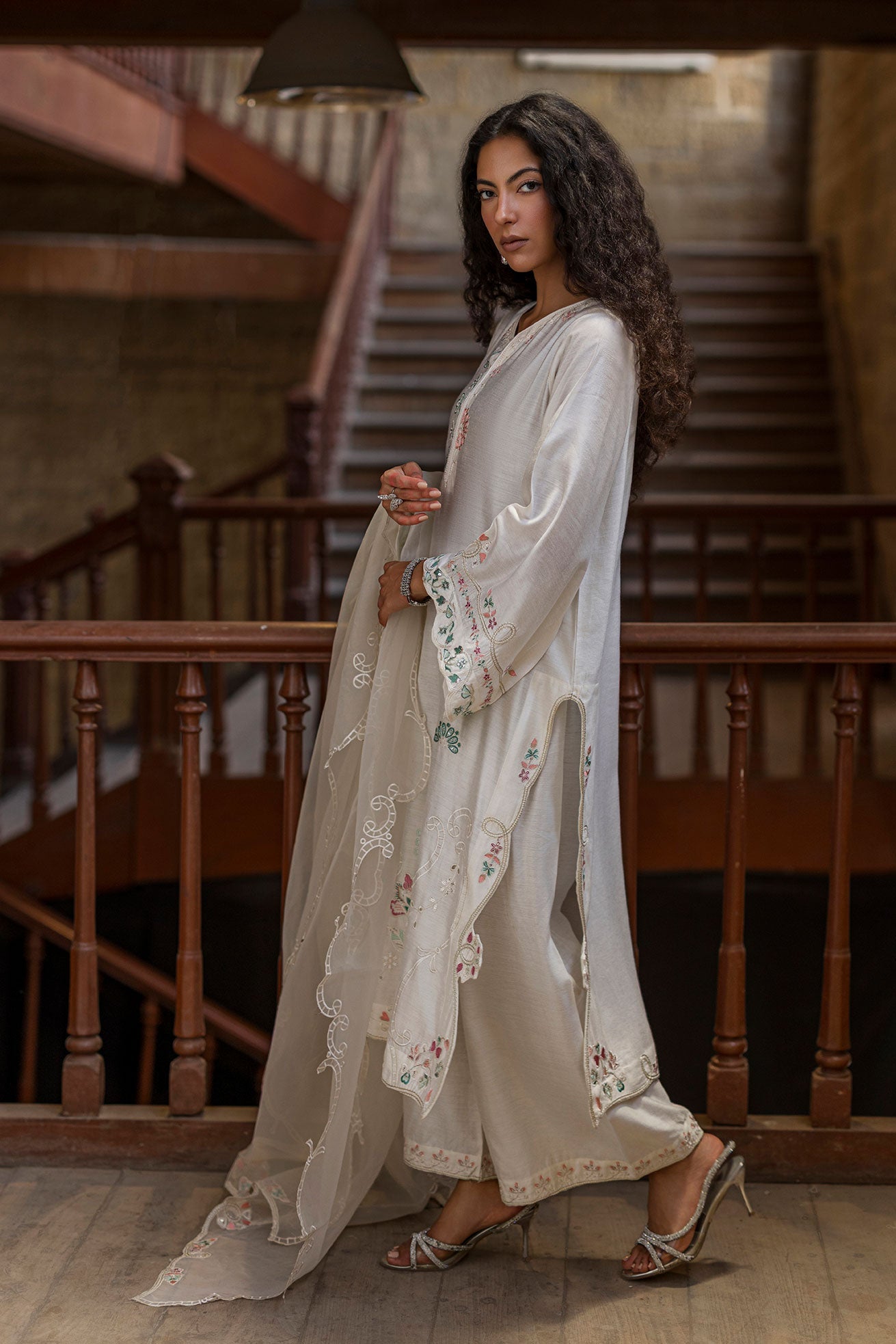 Dhanak | Signature Pret | OFF-WHITE 2PCS EMBROIDERED KURTA WITH TROUSER - House Of Hania