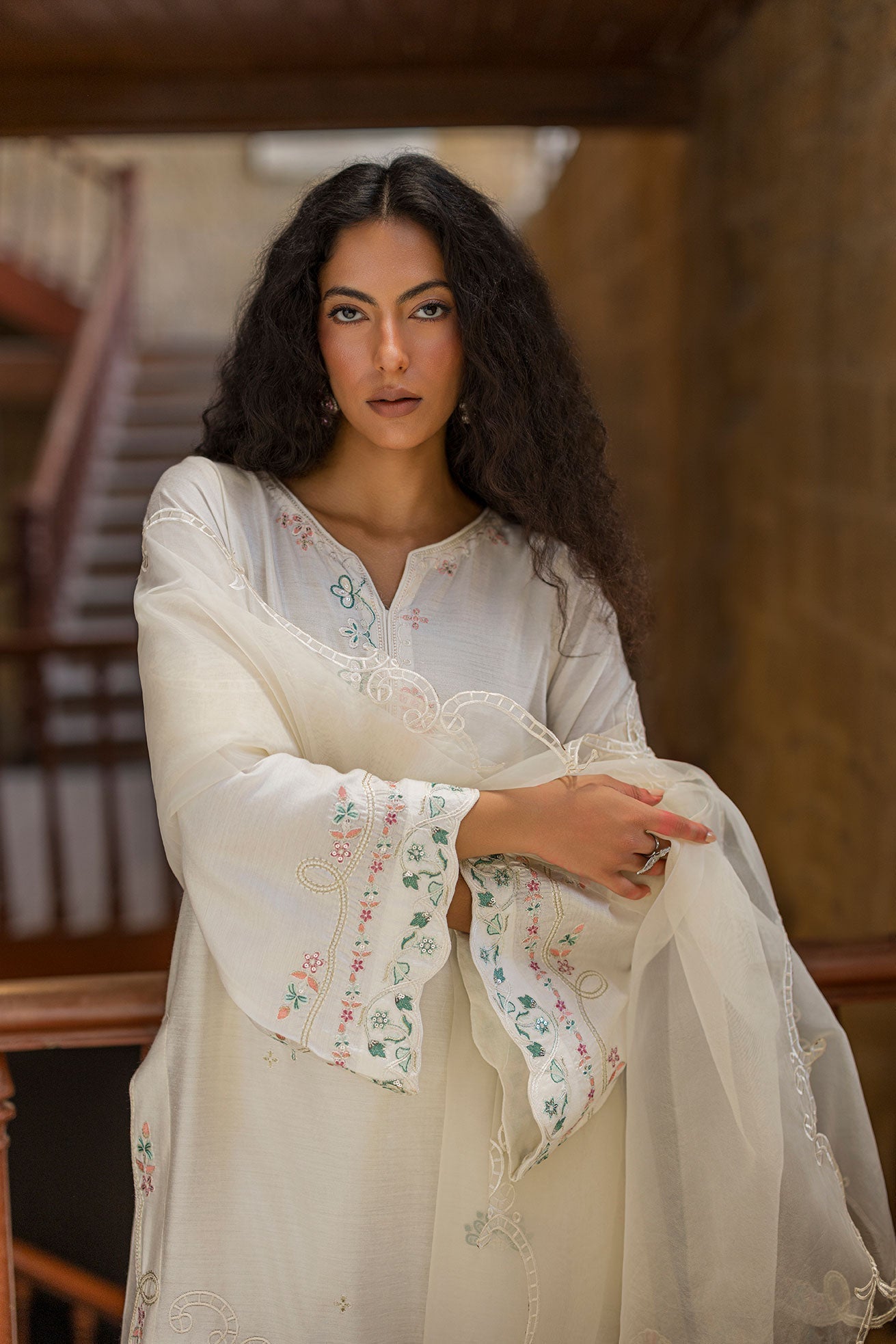 Dhanak | Signature Pret | OFF-WHITE 2PCS EMBROIDERED KURTA WITH TROUSER - House Of Hania