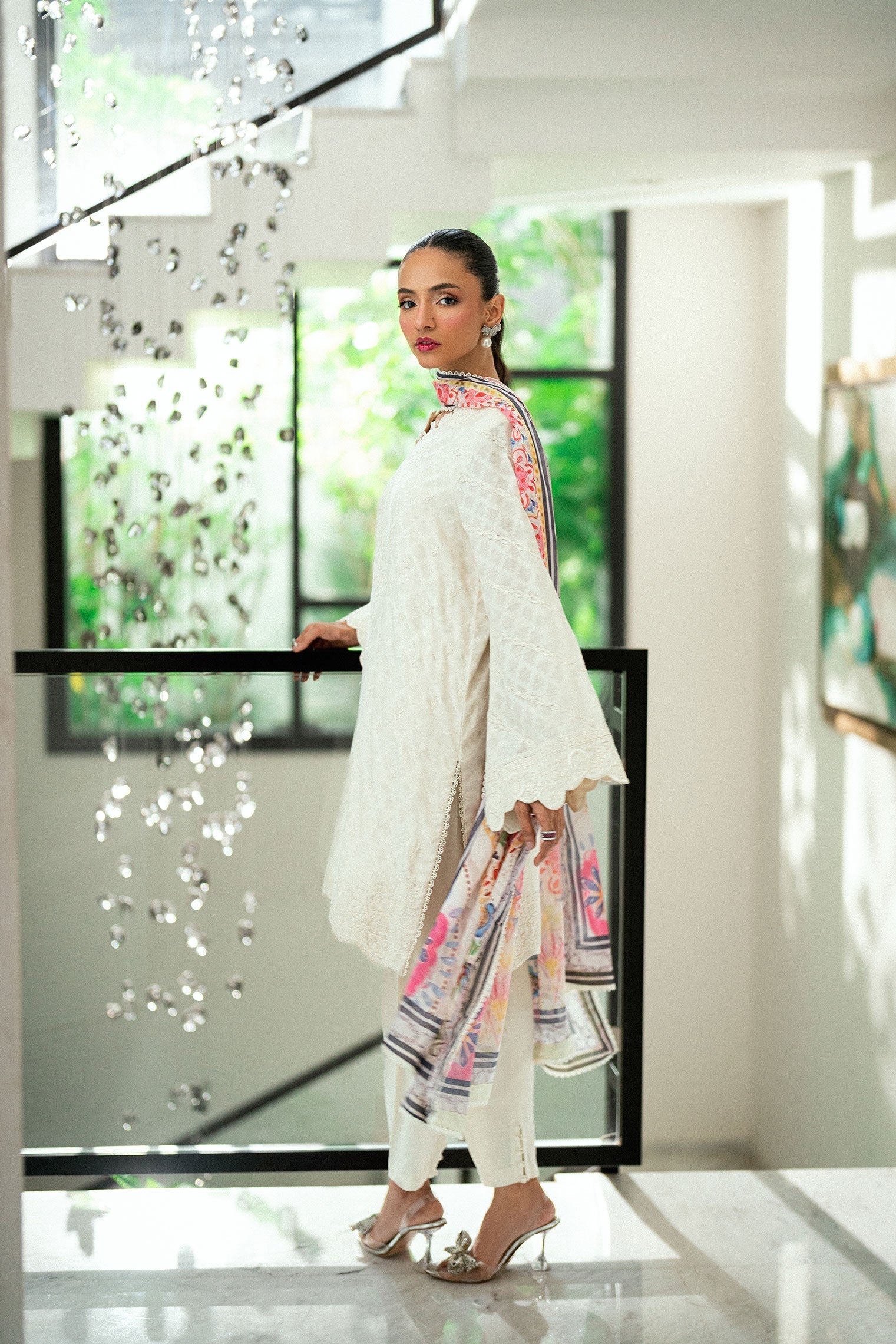Dhanak | Signature Pret | OFF WHITE 2PCS EMBROIDERED KURTA WITH TROUSER - House Of Hania