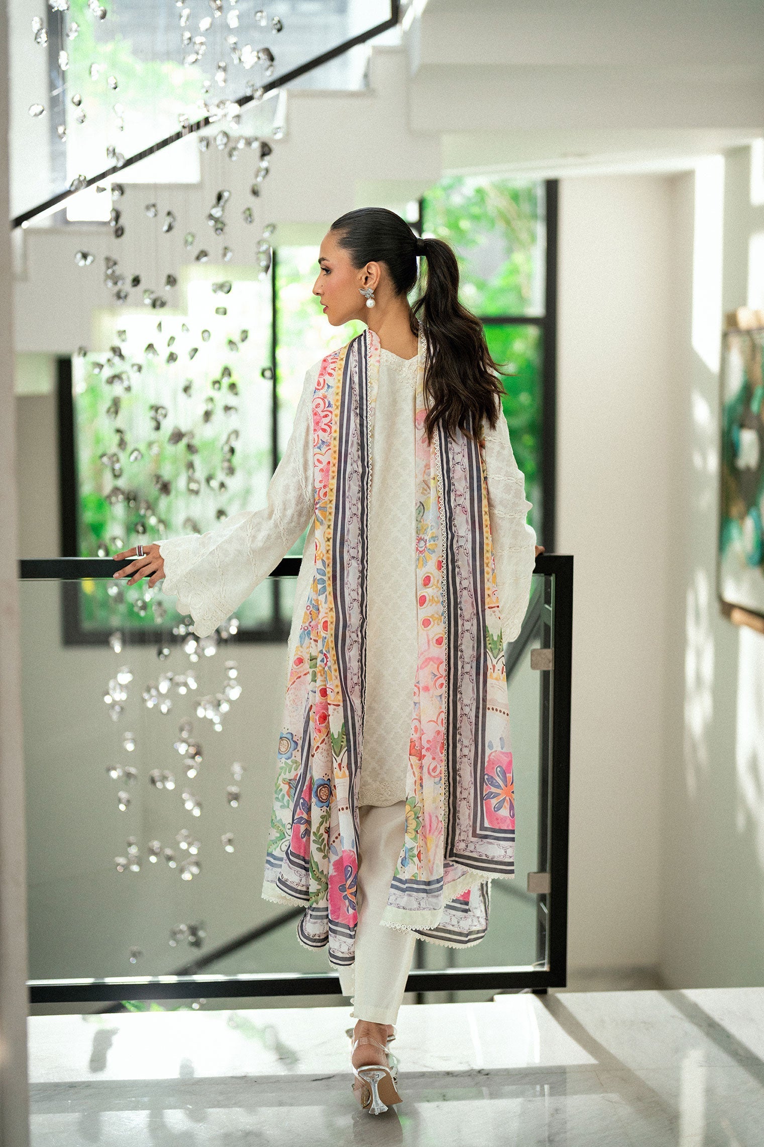 Dhanak | Signature Pret | OFF WHITE 2PCS EMBROIDERED KURTA WITH TROUSER - House Of Hania