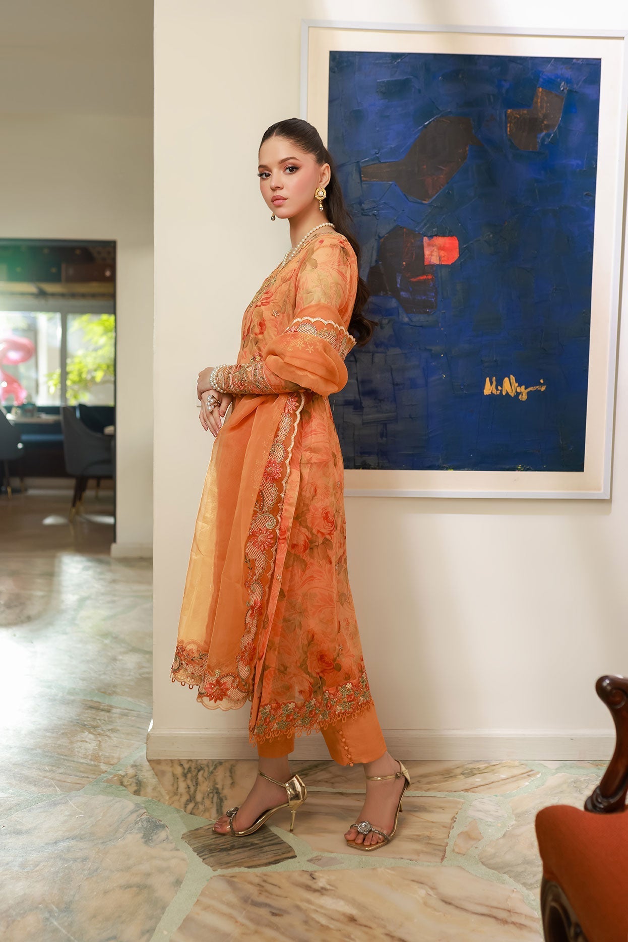 Dhanak | Signature Pret | ORANGE 2PCS EMBROIDERED KURTA WITH TROUSER - House Of Hania
