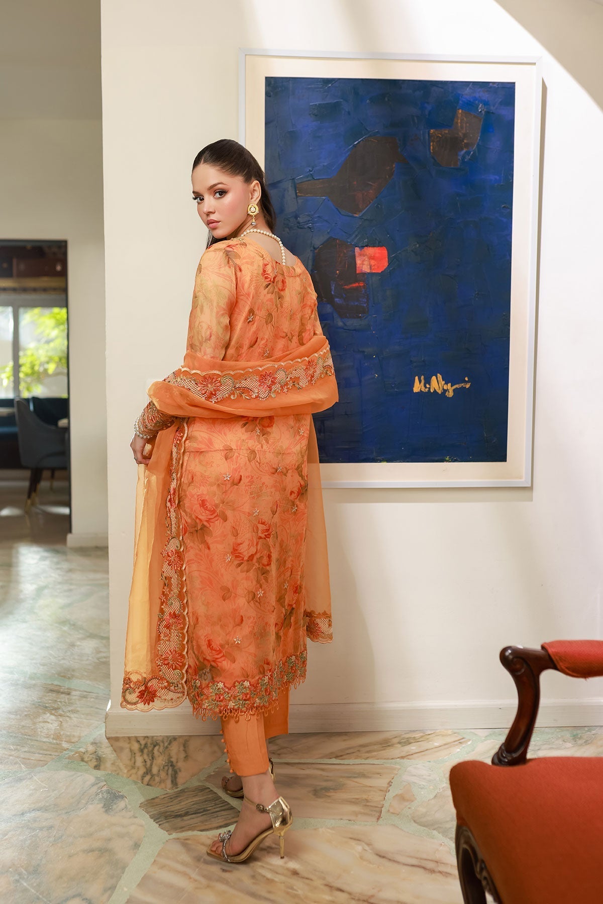 Dhanak | Signature Pret | ORANGE 2PCS EMBROIDERED KURTA WITH TROUSER - House Of Hania
