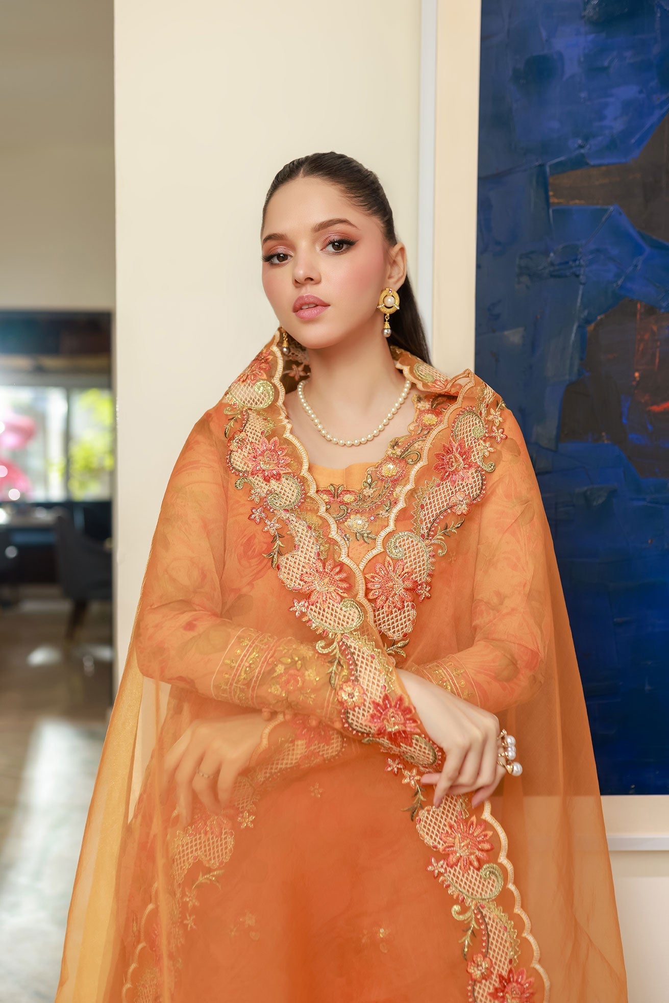 Dhanak | Signature Pret | ORANGE 2PCS EMBROIDERED KURTA WITH TROUSER - House Of Hania