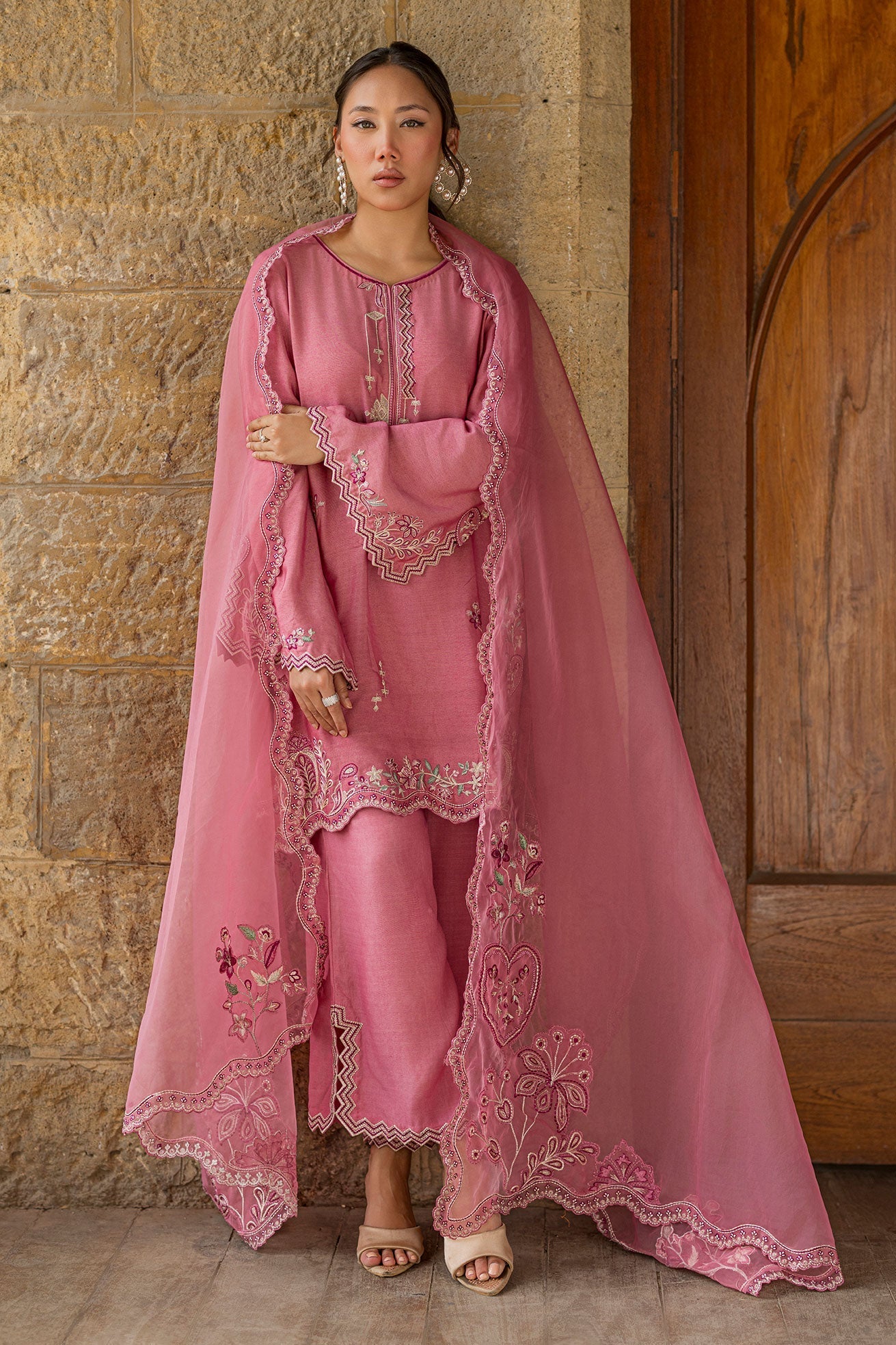 Dhanak | Signature Pret | PINK 2PCS EMBROIDERED KURTA WITH TROUSER - House Of Hania