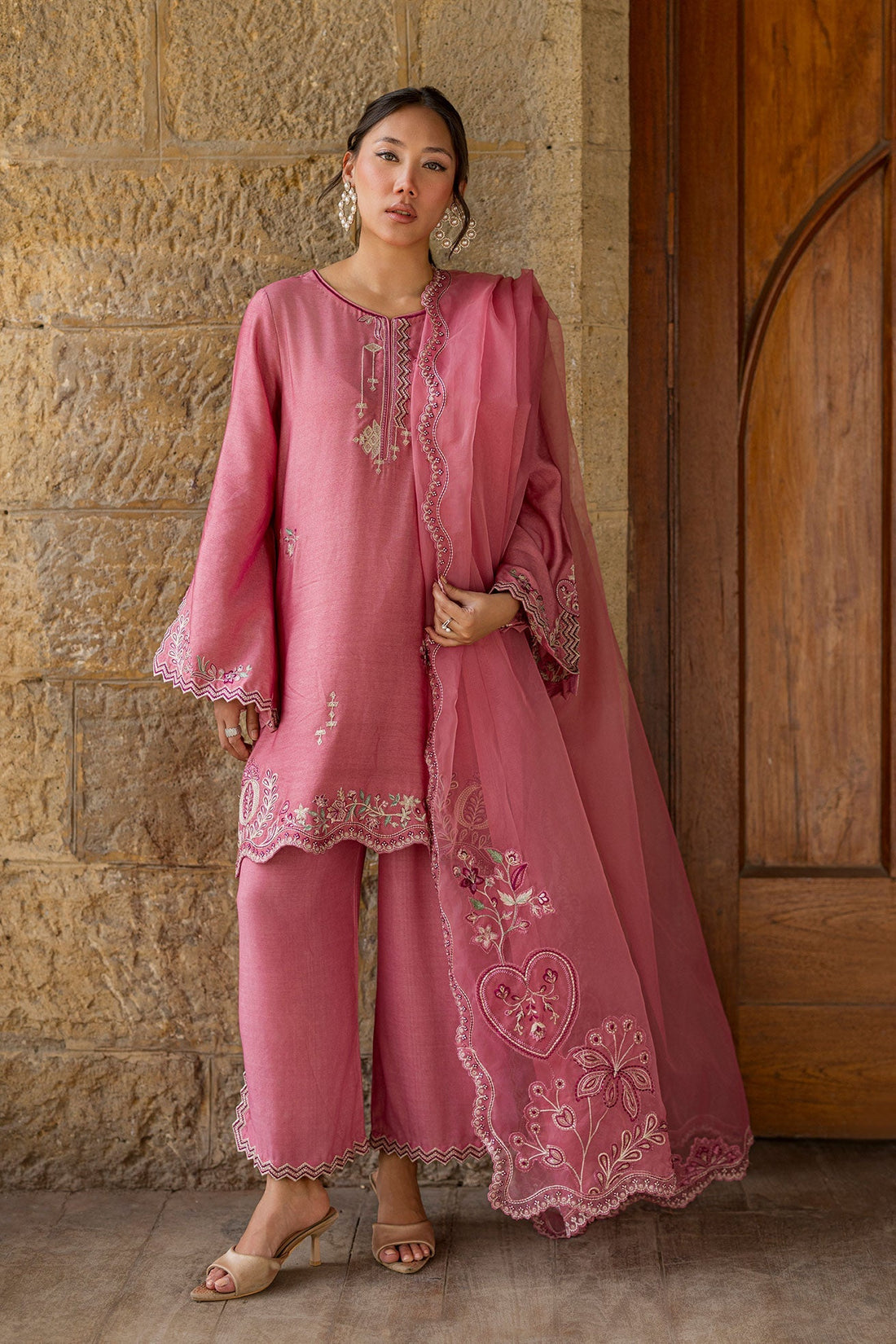 Dhanak | Signature Pret | PINK 2PCS EMBROIDERED KURTA WITH TROUSER - House Of Hania
