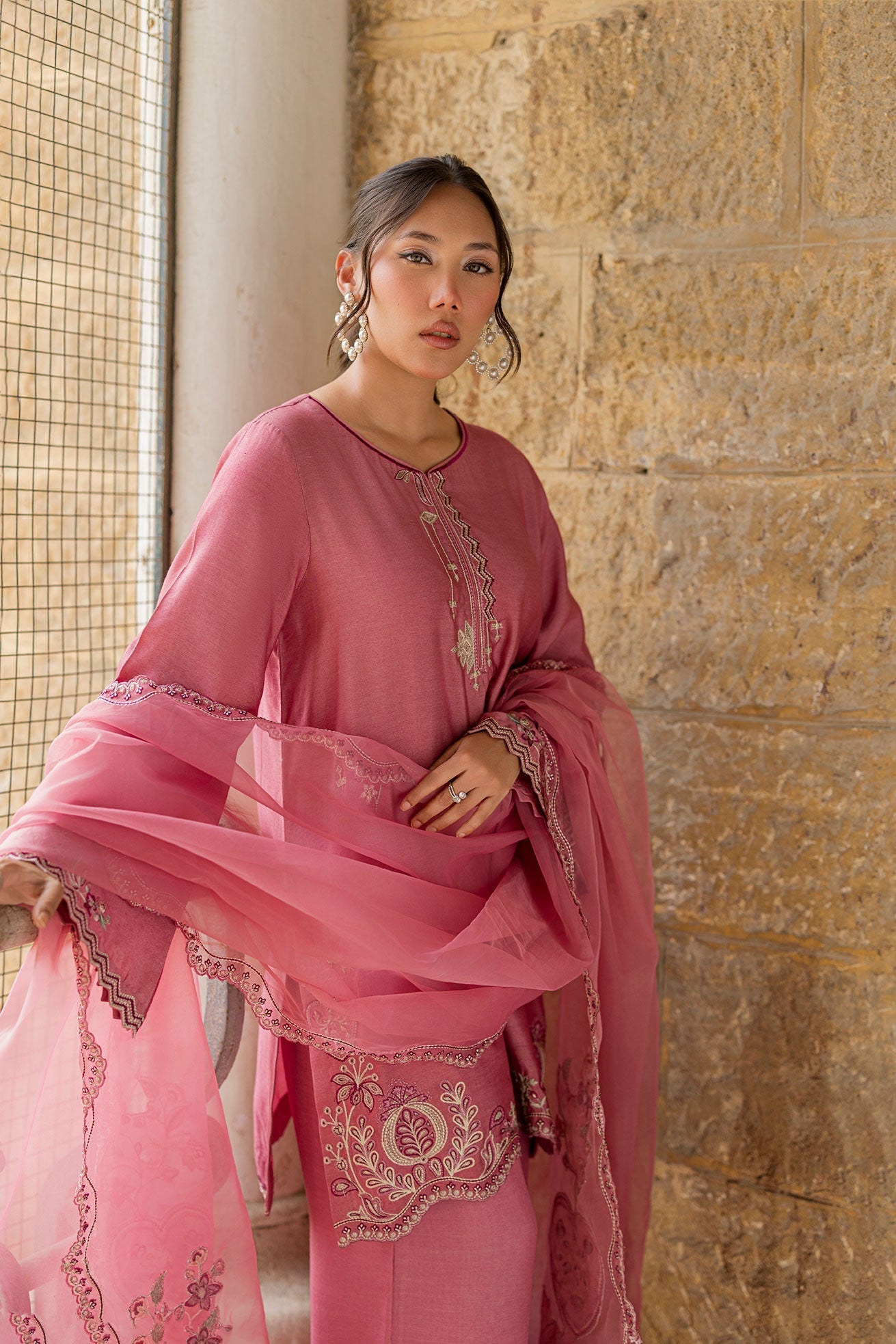 Dhanak | Signature Pret | PINK 2PCS EMBROIDERED KURTA WITH TROUSER - House Of Hania