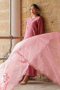 Dhanak | Signature Pret | PINK 2PCS EMBROIDERED KURTA WITH TROUSER - House Of Hania