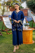 Dhanak | Signature Pret | ROYAL BLUE 2PCS EMBROIDERED KURTA WITH TROUSER - House Of Hania