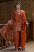 Dhanak | Signature Pret | RUST 2PCS EMBROIDERED KURTA WITH TROUSER - House Of Hania