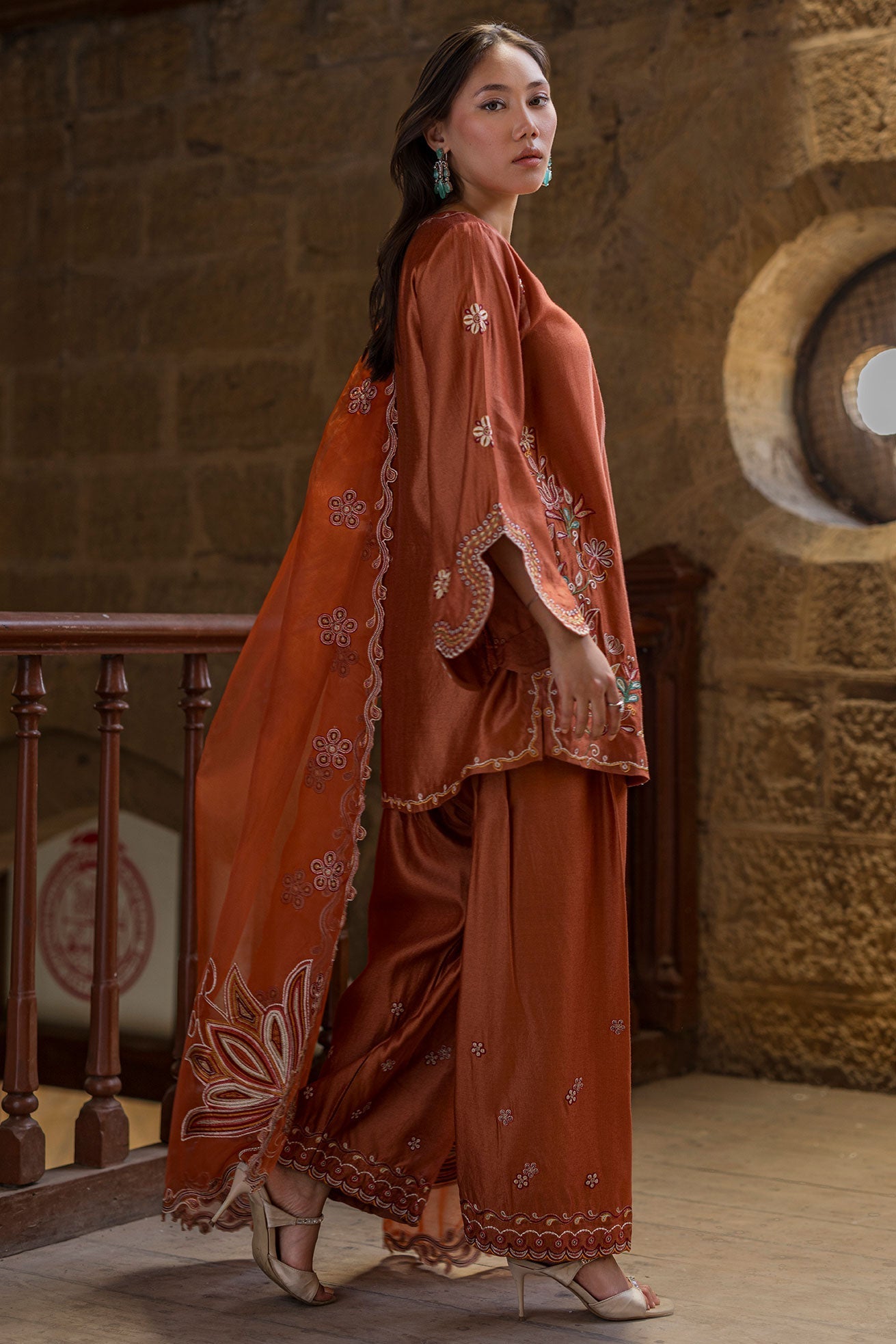 Dhanak | Signature Pret | RUST 2PCS EMBROIDERED KURTA WITH TROUSER - House Of Hania