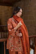 Dhanak | Signature Pret | RUST 2PCS EMBROIDERED KURTA WITH TROUSER - House Of Hania