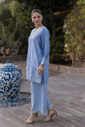Dhanak | Signature Pret | SKY BLUE 2PCS EMBROIDERED KURTA WITH TROUSER - House Of Hania
