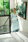 Dhanak | Signature Pret | SKY BLUE 2PCS EMBROIDERED PISHWAS WITH TROUSER - House Of Hania