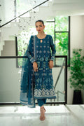 Dhanak | Signature Pret | TURQUOISE BLUE 2PCS EMBROIDERED PISHWAS WITH TROUSER - House Of Hania