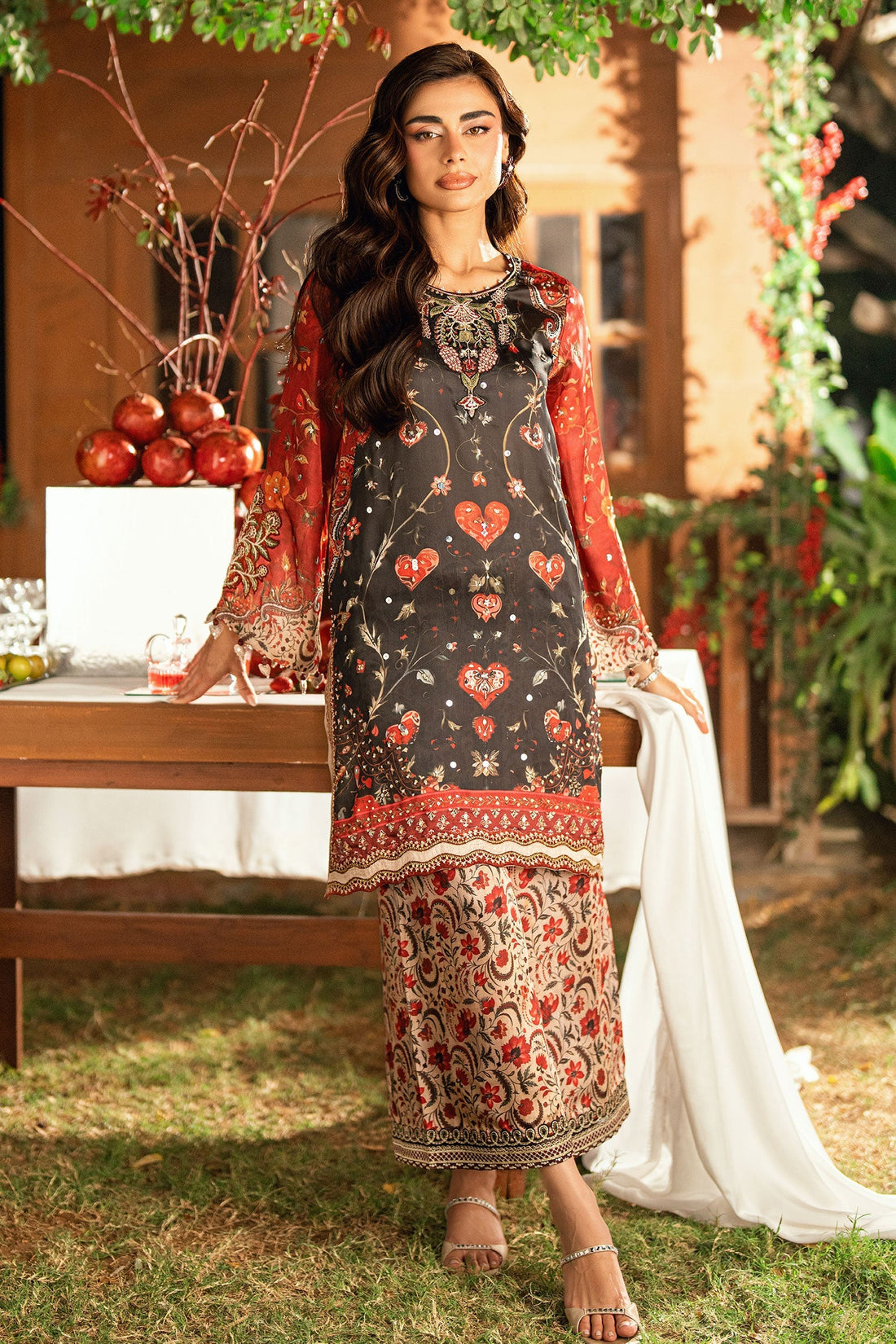 Dhanak | Silk Pret | BLACK-SILK TUNIC- 2PCS HAND EMBELLISHED SHIRT WITH TROUSER - House Of Hania