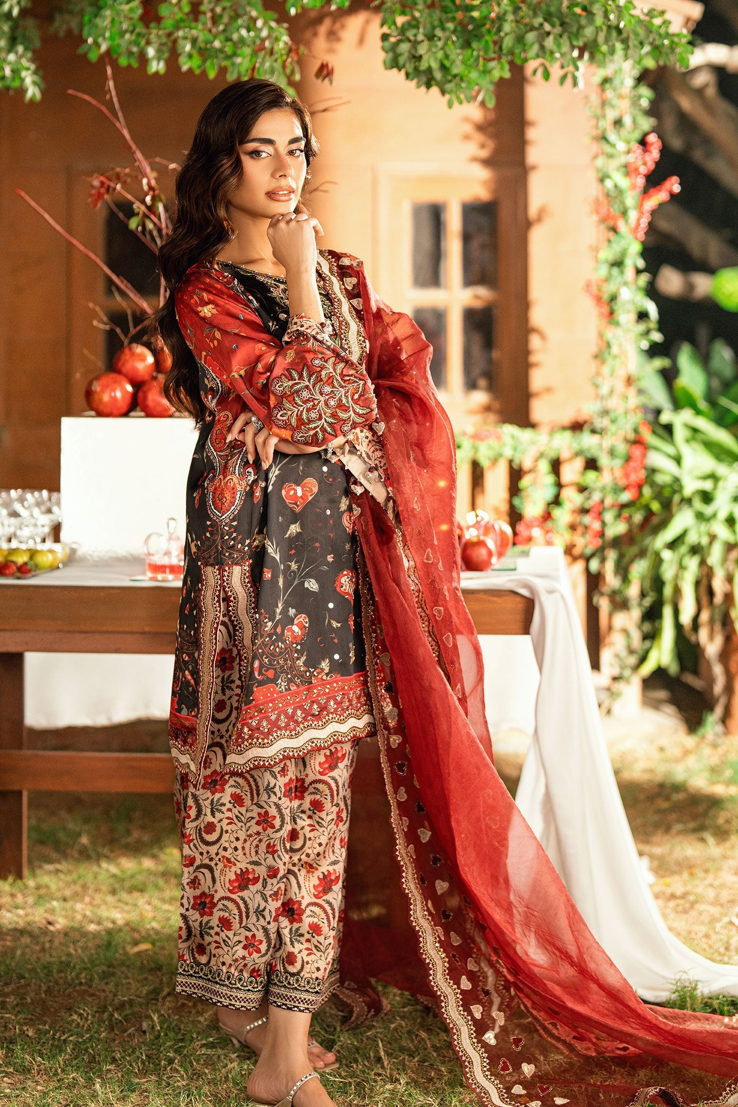 Dhanak | Silk Pret | BLACK-SILK TUNIC- 2PCS HAND EMBELLISHED SHIRT WITH TROUSER - House Of Hania