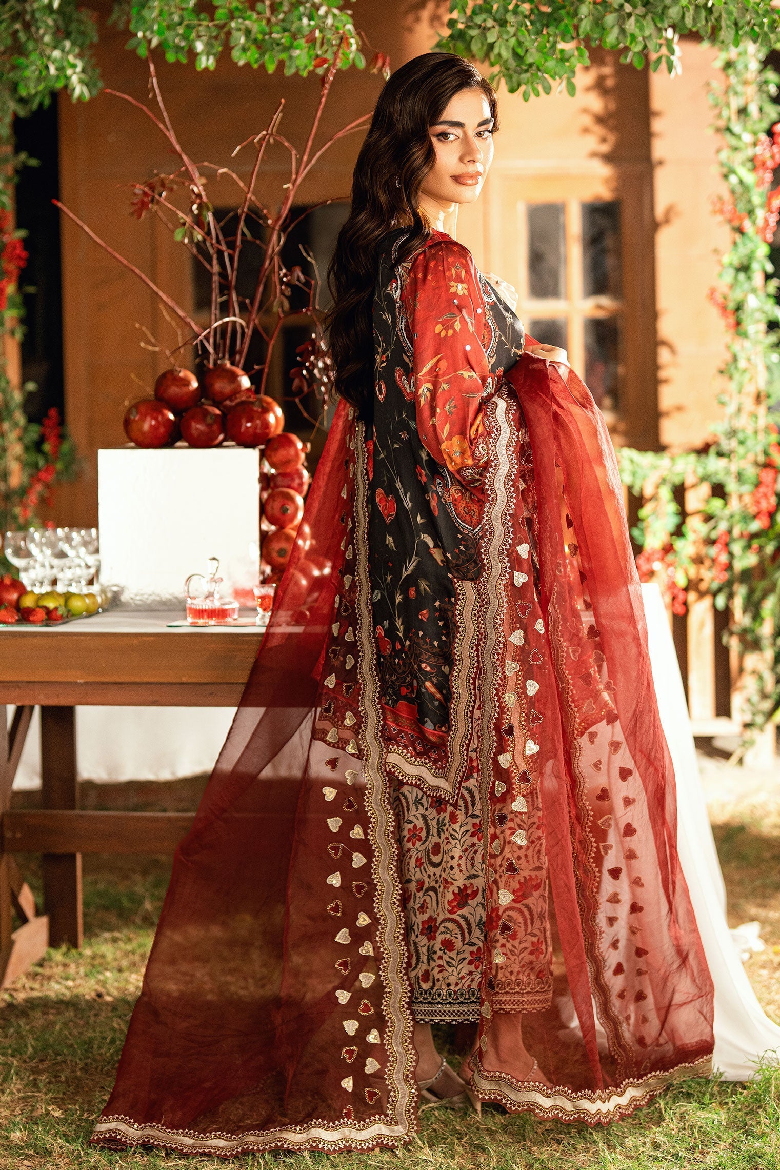 Dhanak | Silk Pret | BLACK-SILK TUNIC- 2PCS HAND EMBELLISHED SHIRT WITH TROUSER - House Of Hania