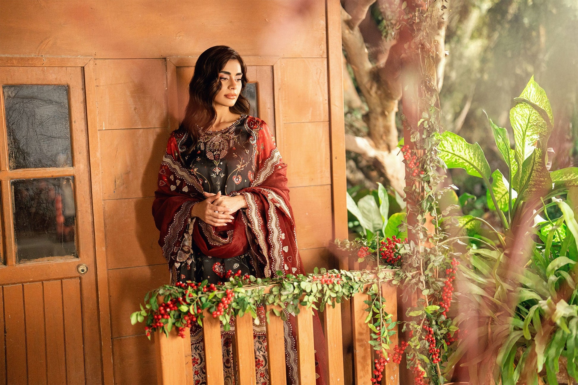 Dhanak | Silk Pret | BLACK-SILK TUNIC- 2PCS HAND EMBELLISHED SHIRT WITH TROUSER - House Of Hania