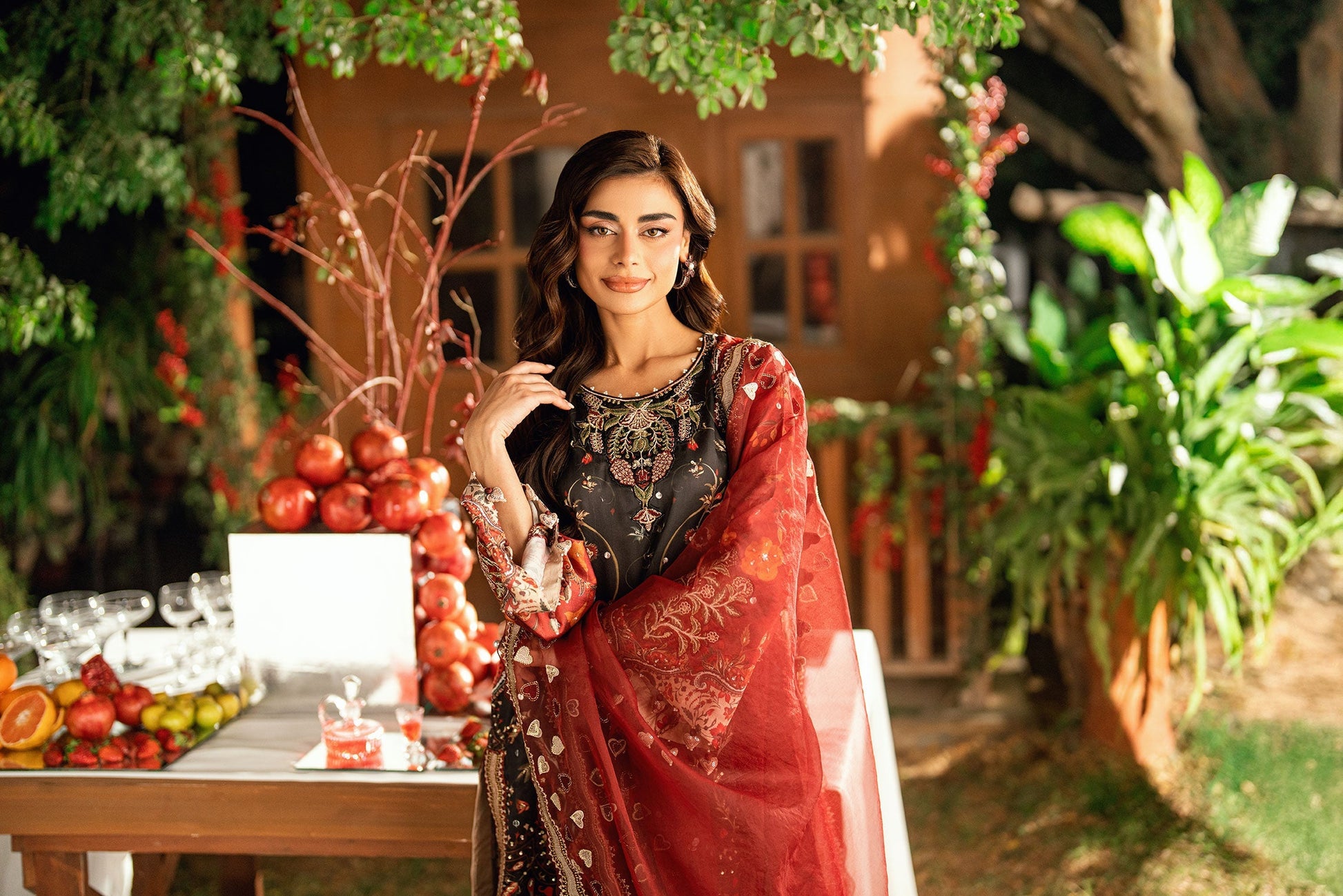 Dhanak | Silk Pret | BLACK-SILK TUNIC- 2PCS HAND EMBELLISHED SHIRT WITH TROUSER - House Of Hania