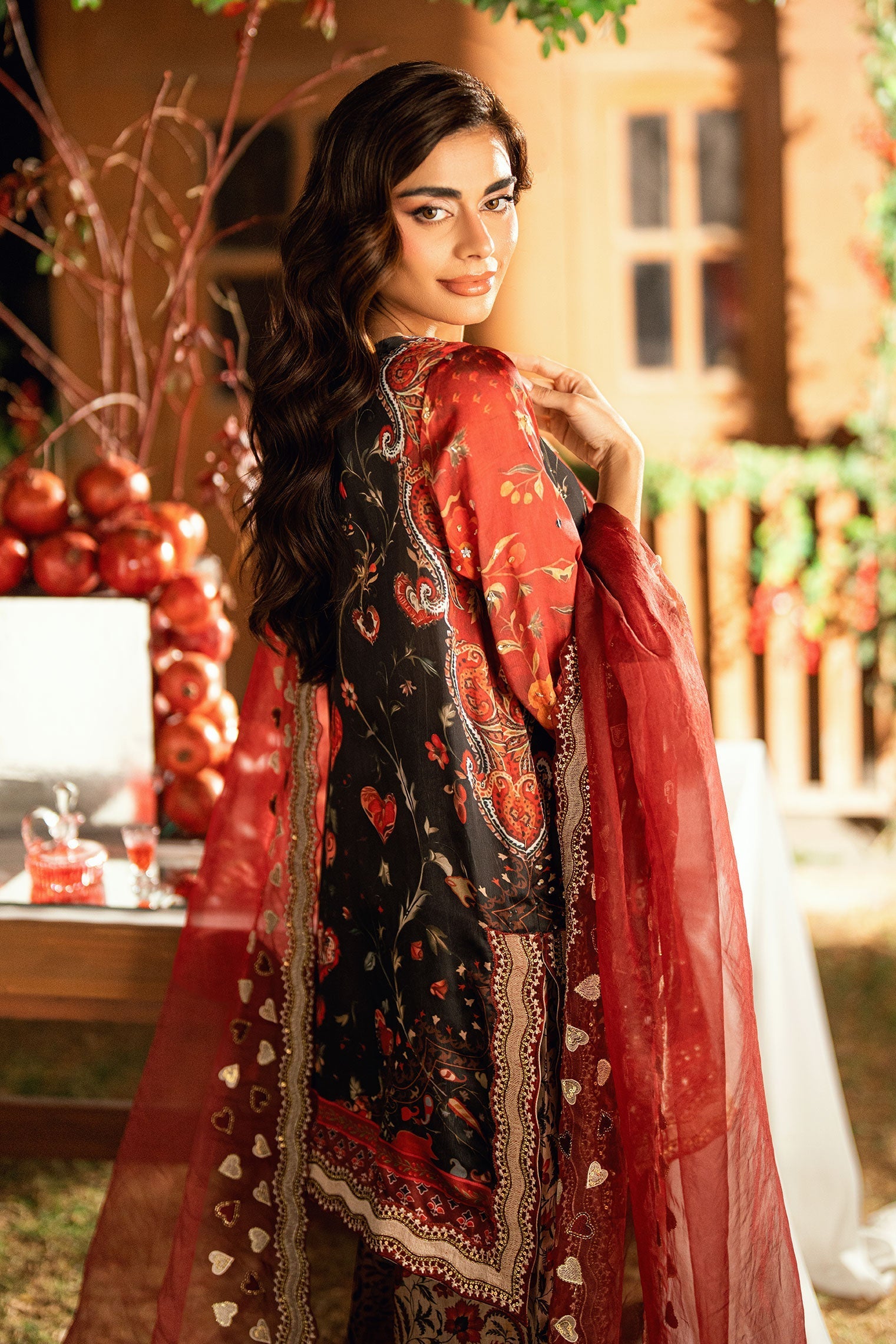 Dhanak | Silk Pret | BLACK-SILK TUNIC- 2PCS HAND EMBELLISHED SHIRT WITH TROUSER - House Of Hania