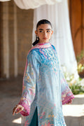 Dhanak | Silk Pret | BLUE 2PCS HAND EMBELLISHED KURTA WITH TROUSER - House Of Hania
