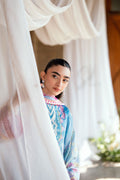 Dhanak | Silk Pret | BLUE 2PCS HAND EMBELLISHED KURTA WITH TROUSER - House Of Hania