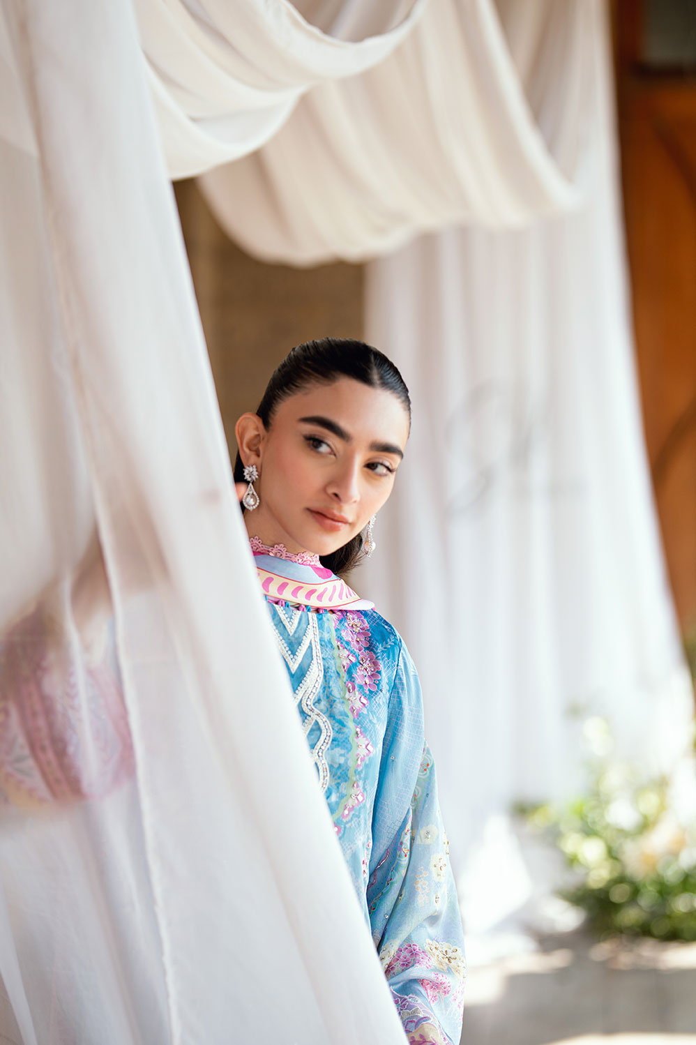 Dhanak | Silk Pret | BLUE 2PCS HAND EMBELLISHED KURTA WITH TROUSER - House Of Hania