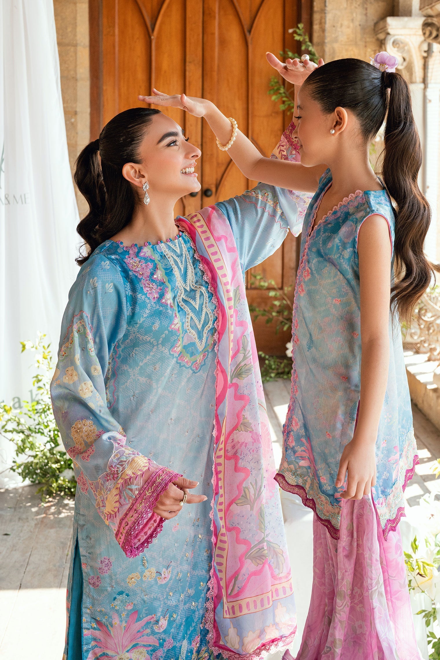 Dhanak | Silk Pret | BLUE 2PCS HAND EMBELLISHED KURTA WITH TROUSER - House Of Hania