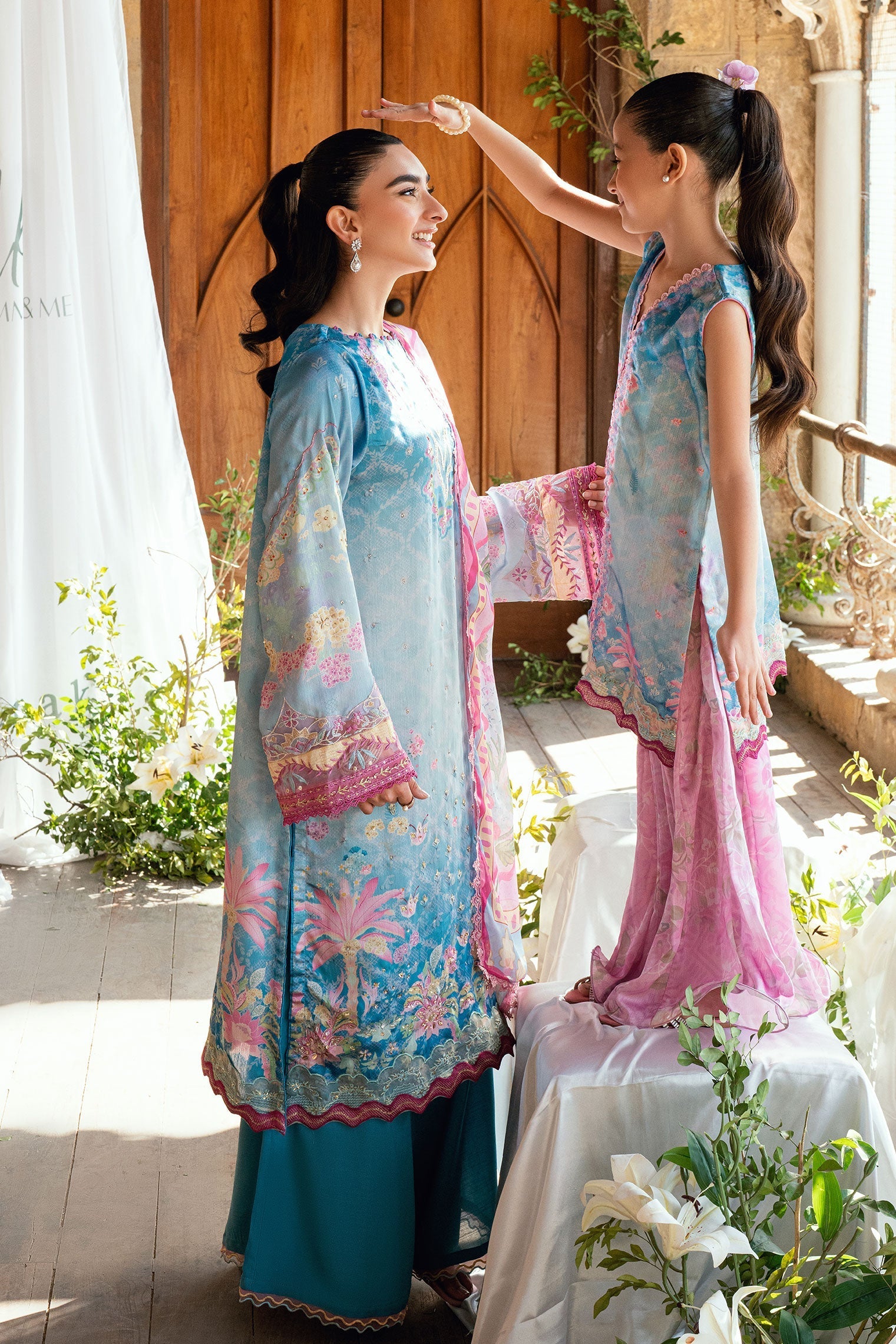 Dhanak | Silk Pret | BLUE 2PCS HAND EMBELLISHED KURTA WITH TROUSER - House Of Hania