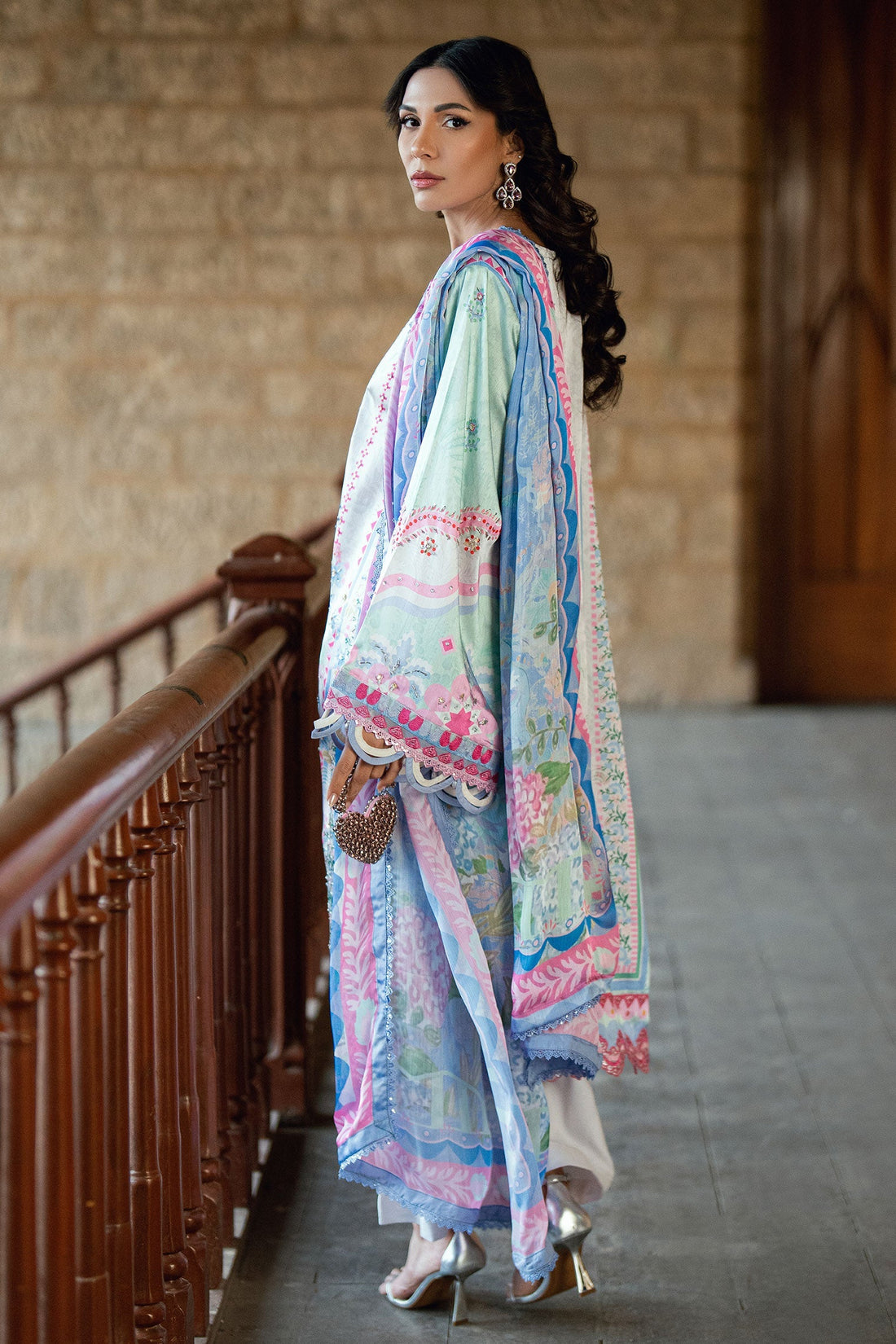 Dhanak | Silk Pret | L-GREEN 2PCS HAND EMBELLISHED KURTA WITH TROUSER - House Of Hania