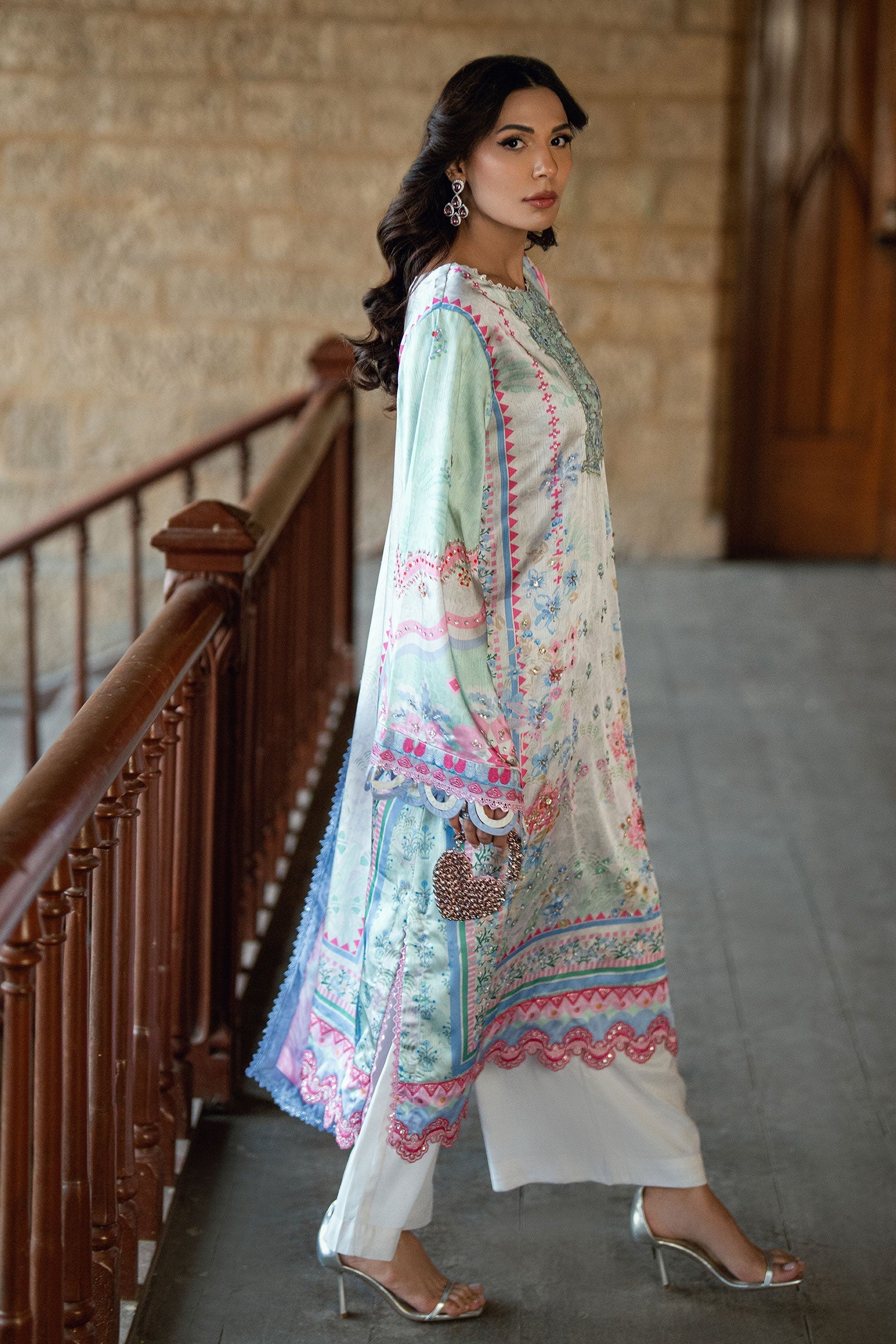 Dhanak | Silk Pret | L-GREEN 2PCS HAND EMBELLISHED KURTA WITH TROUSER - House Of Hania