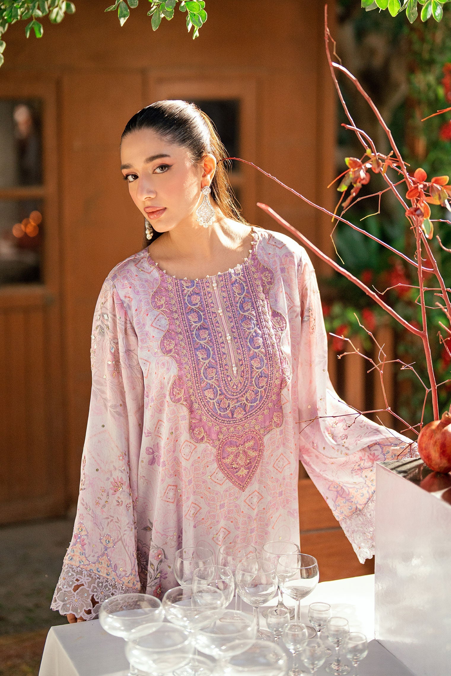 Dhanak | Silk Pret | LIGHT PINK -SILK TUNIC - 1PCS HAND EMBELLISHED KAFTAN - House Of Hania