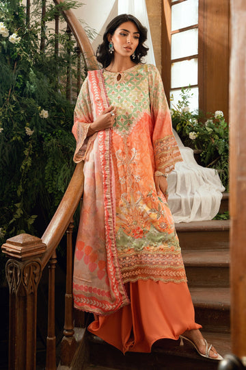 Dhanak | Silk Pret | ORANGE 2PCS HAND EMBELLISHED KURTA WITH TROUSER - House Of Hania