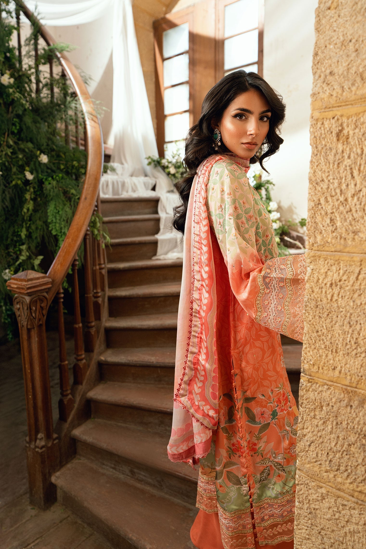 Dhanak | Silk Pret | ORANGE 2PCS HAND EMBELLISHED KURTA WITH TROUSER - House Of Hania