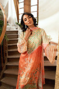 Dhanak | Silk Pret | ORANGE 2PCS HAND EMBELLISHED KURTA WITH TROUSER - House Of Hania
