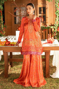 Dhanak | Silk Pret | ORANGE -SILK TUNIC- 2PCS HAND EMBELLISHED SHIRT WITH TROUSER - House Of Hania
