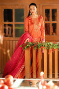 Dhanak | Silk Pret | ORANGE -SILK TUNIC- 2PCS HAND EMBELLISHED SHIRT WITH TROUSER - House Of Hania