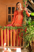 Dhanak | Silk Pret | ORANGE -SILK TUNIC- 2PCS HAND EMBELLISHED SHIRT WITH TROUSER - House Of Hania