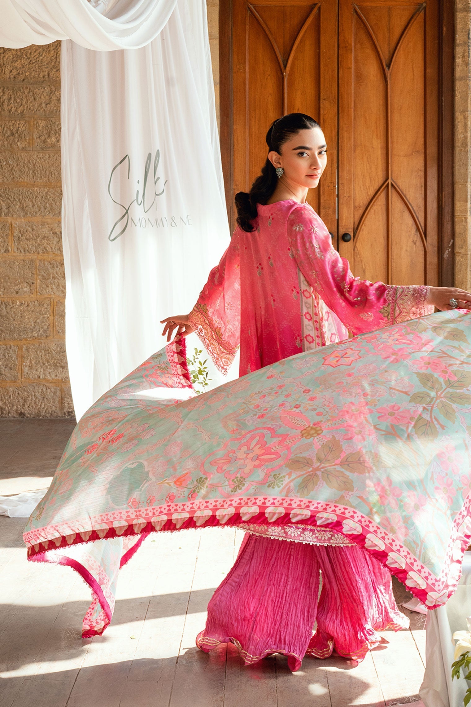 Dhanak | Silk Pret | PINK 2PCS HAND EMBELLISHED KURTA WITH TROUSER - House Of Hania