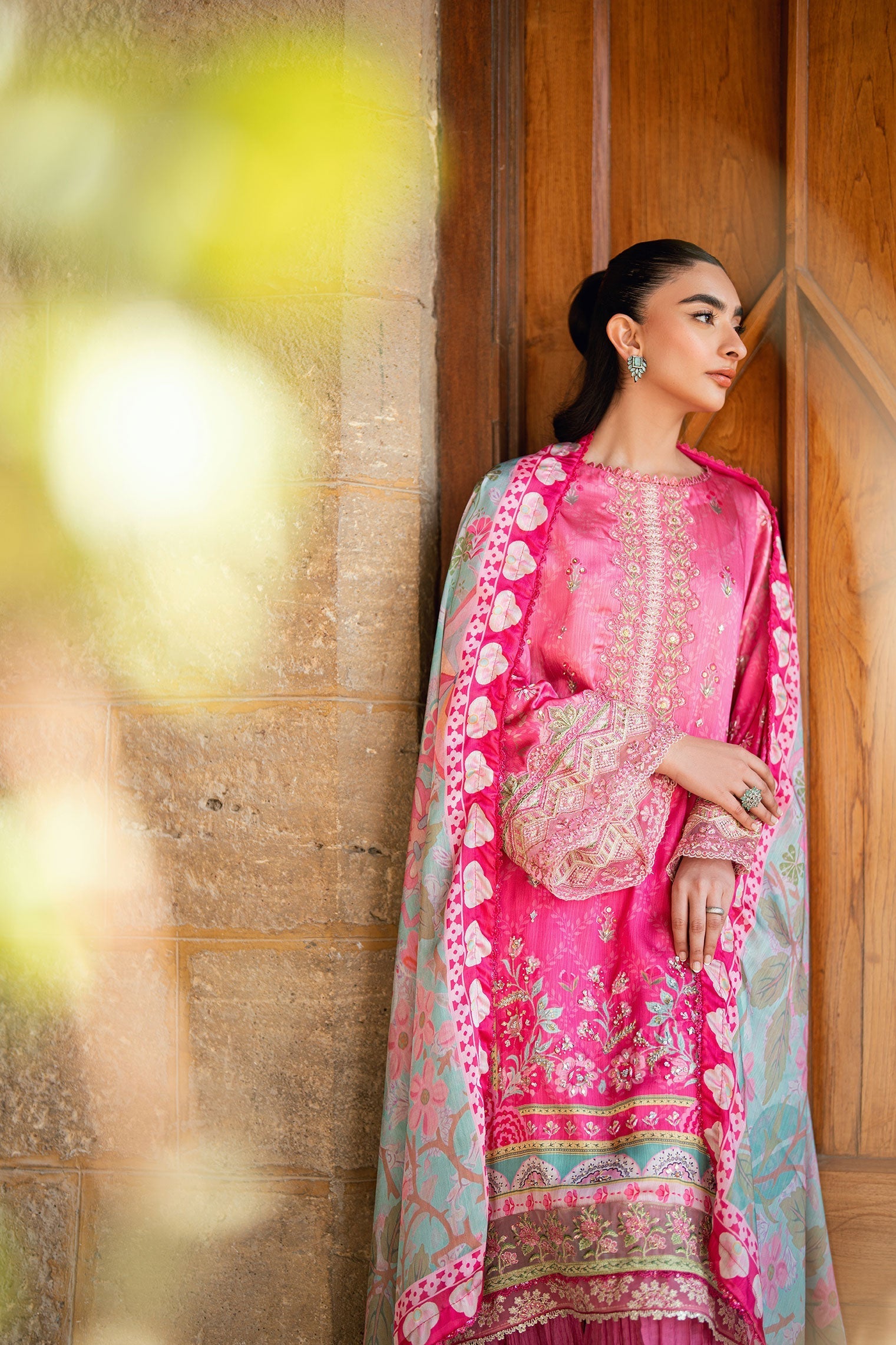 Dhanak | Silk Pret | PINK 2PCS HAND EMBELLISHED KURTA WITH TROUSER - House Of Hania