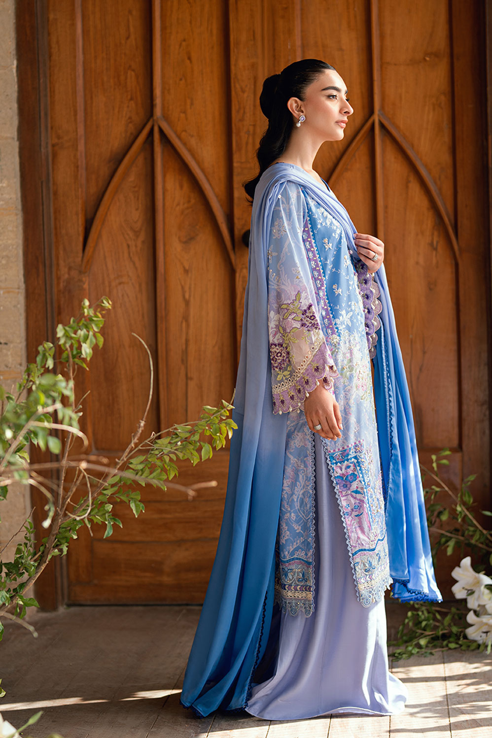 Dhanak | Silk Pret | PURPLE 2PCS HAND EMBELLISHED KURTA WITH TROUSER - House Of Hania