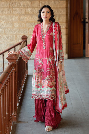 Dhanak | Silk Pret | RED 2PCS HAND EMBELLISHED KURTA WITH TROUSER - House Of Hania