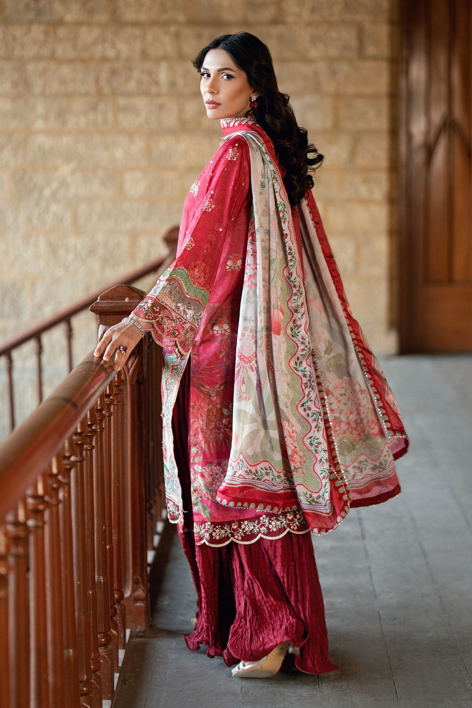 Dhanak | Silk Pret | RED 2PCS HAND EMBELLISHED KURTA WITH TROUSER - House Of Hania