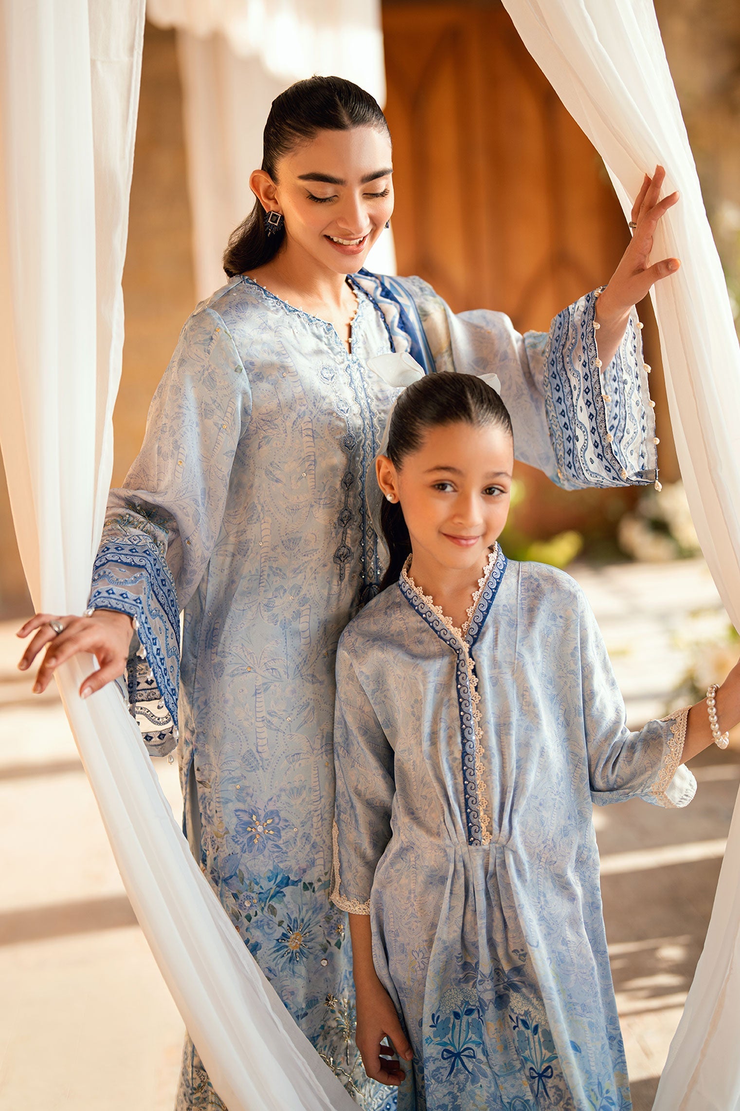 Dhanak | Silk Pret | SKY BLUE 2PCS HAND EMBELLISHED KURTA WITH TROUSER - House Of Hania