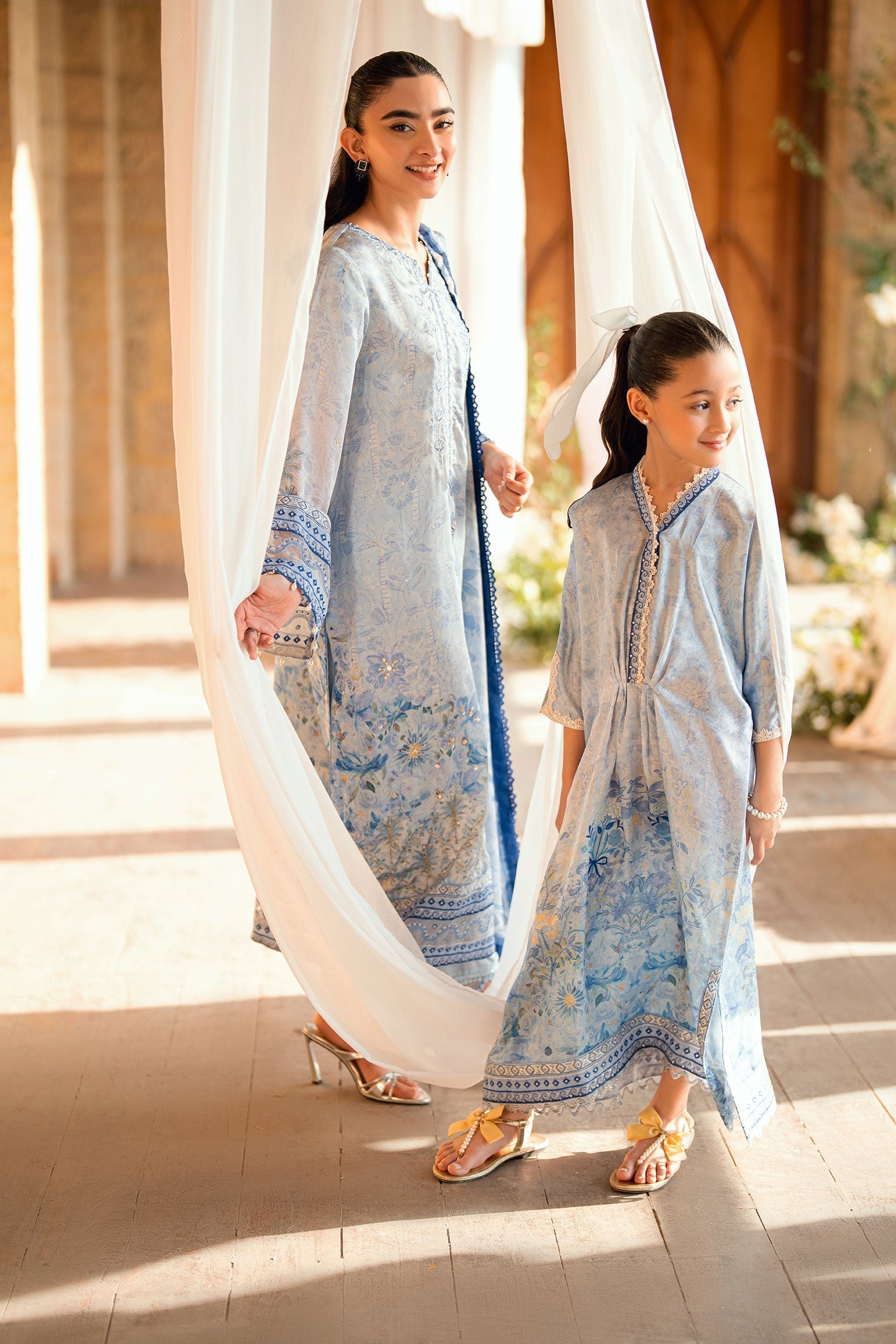 Dhanak | Silk Pret | SKY BLUE 2PCS HAND EMBELLISHED KURTA WITH TROUSER - House Of Hania
