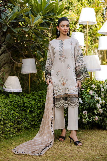 Dhanak | Silk Pret | Silk Tunic - 2PCS HAND EMBELLISHED SHIRT WITH TROUSER- BEIGE - House Of Hania